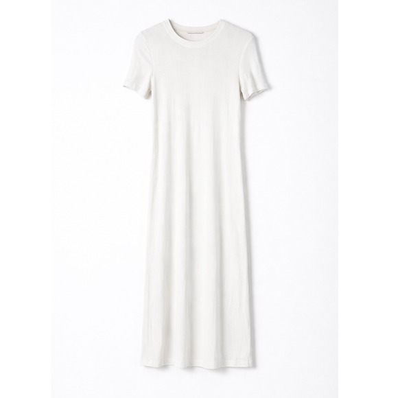 GOLDIE LEWINTER Dresses & Skirts - GOLDIE LEWINTER Pima Cotton Ribbed Knit Midi Dress White Short Sleeve Size S